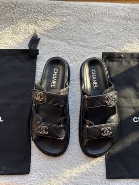 CHANEL Black Quilted Double-Strap Sandals Size 38EU/7.5 US W